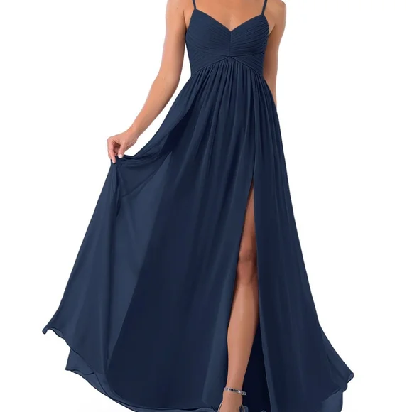 long sleeve gray bridesmaid dresses Zapaka Women Dusty Blue Bridesmaid Dress Detachable Straps A Line Chiffon  Wedding Party Dress – ZAPAKA main image 1